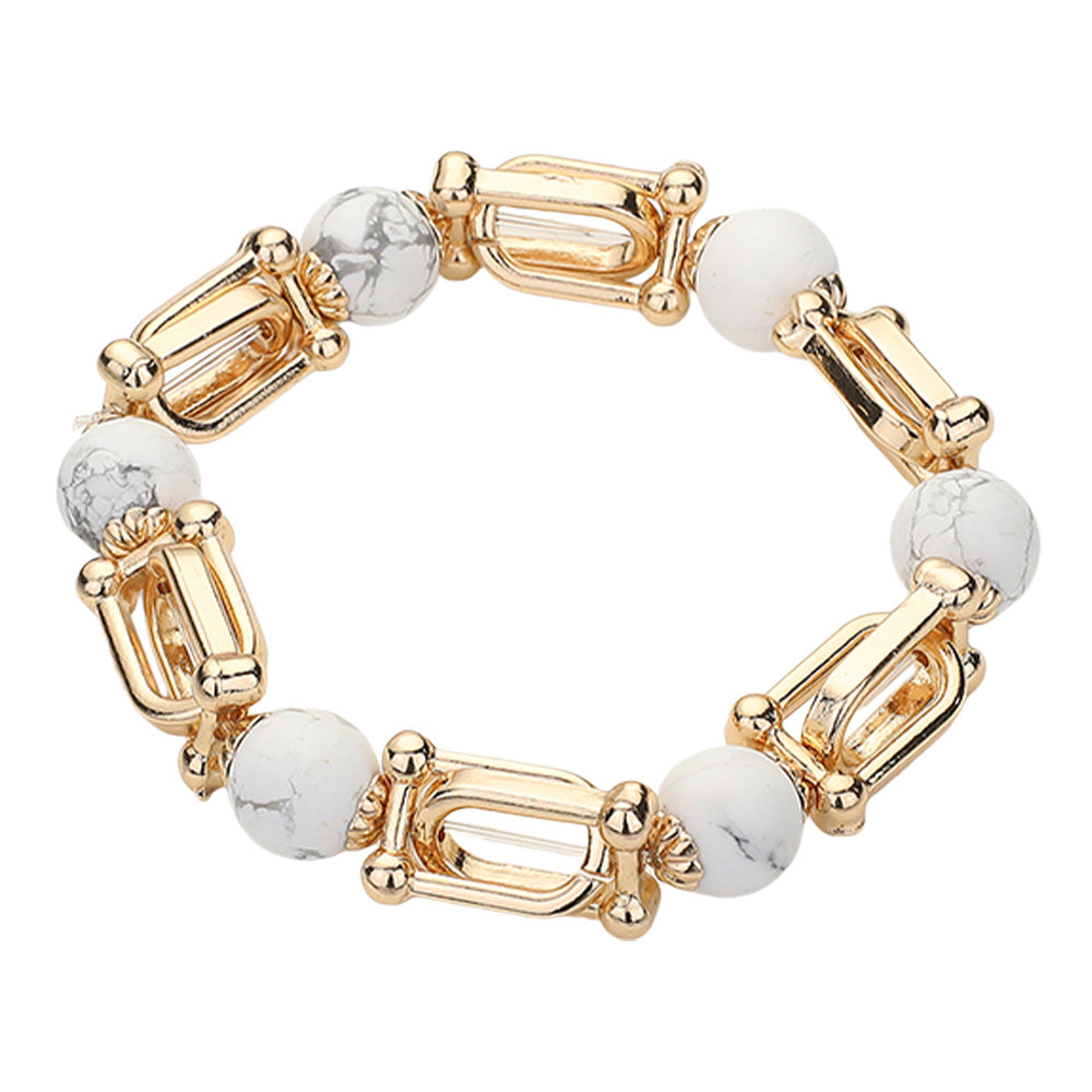iLLASPARKZ Semi Precious Stone Hardware Beaded Stretch Bracelet