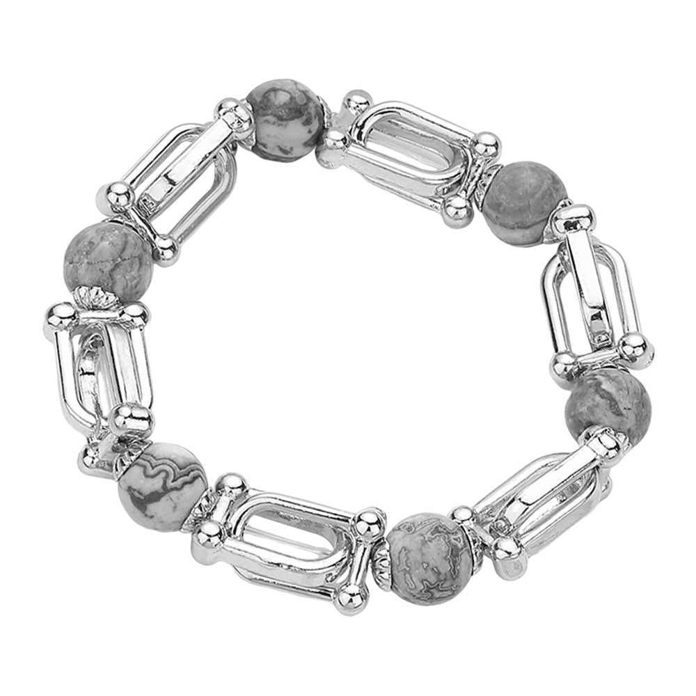 iLLASPARKZ Semi Precious Stone Hardware Beaded Stretch Bracelet