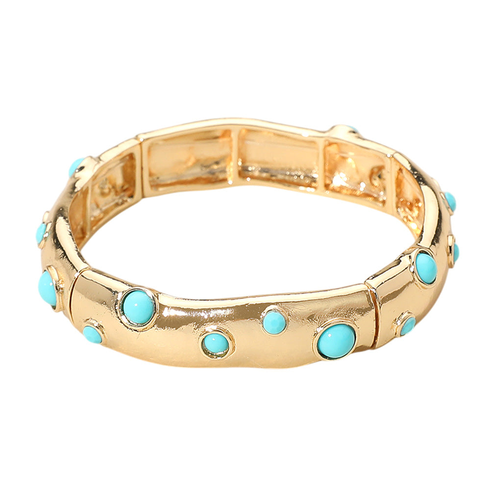 iLLASPARKZ Turquoise Stone Embellished Hammered Metal Stretch Bracelet
