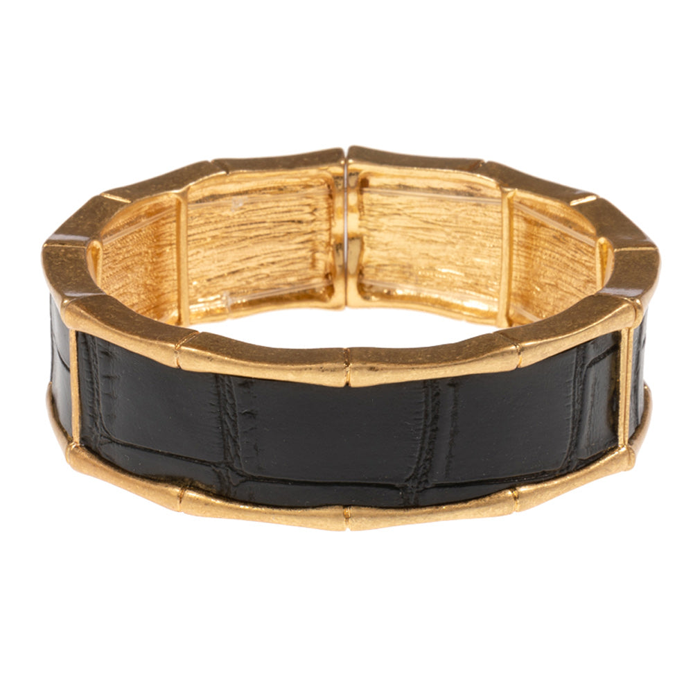 iLLASPARKZ Organic Shaped Vintage Metal With Embossed Faux Leather Stretch Bracelet