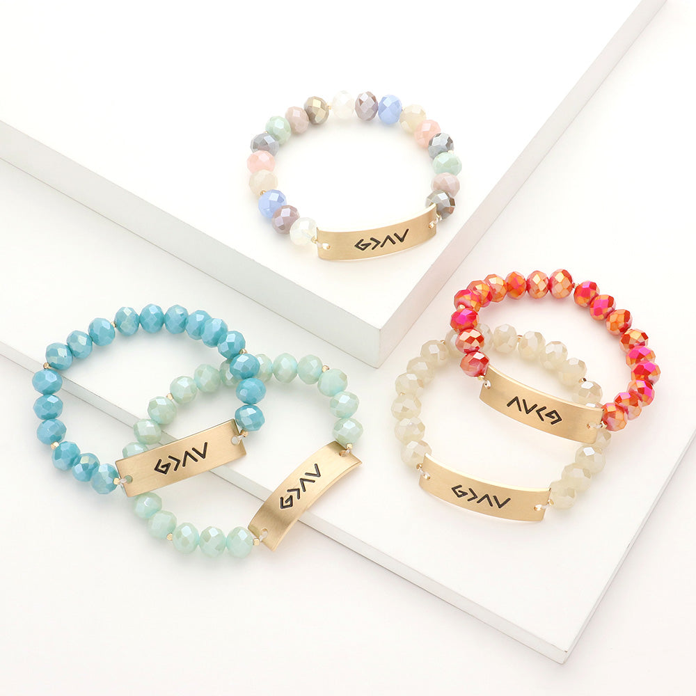 iLLASPARKZ God is Greater Than The Highs And The Lows Metal Bar Faceted Beaded Stretch Bracelet