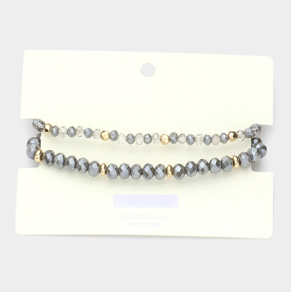 iLLASPARKZ mama Metal Disc Message Charm Faceted Beaded Stretch Bracelet
