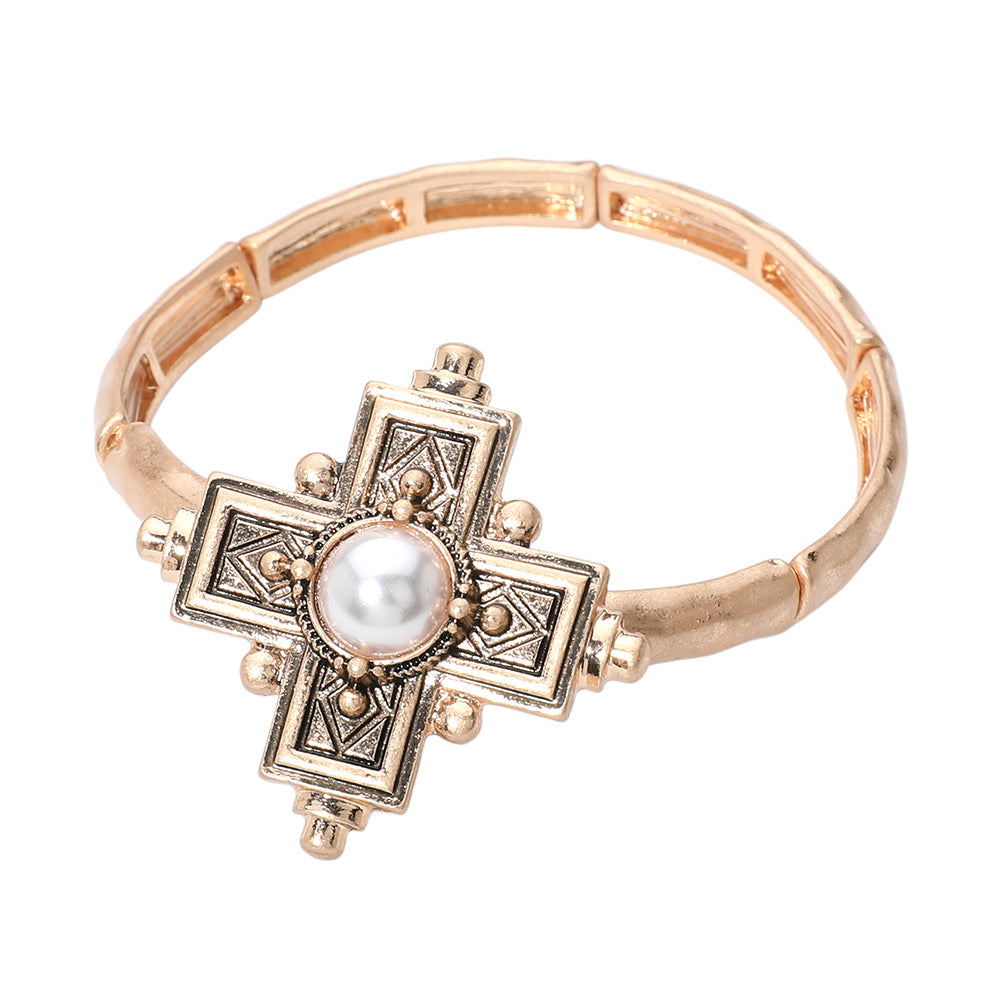 iLLASPARKZ Pearl Pointed Antique Cross Stretch Bracelet