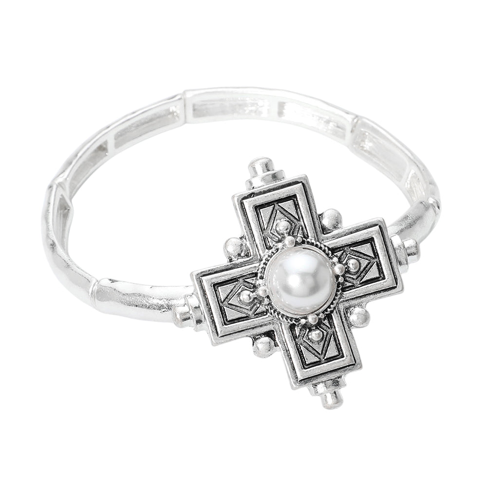 iLLASPARKZ Pearl Pointed Antique Cross Stretch Bracelet