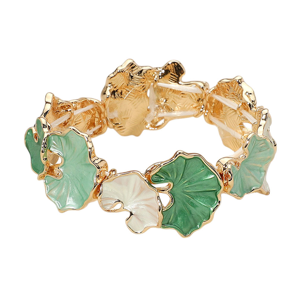 iLLASPARKZ Colored Metal Gingko Leaves Link Stretch Bracelet