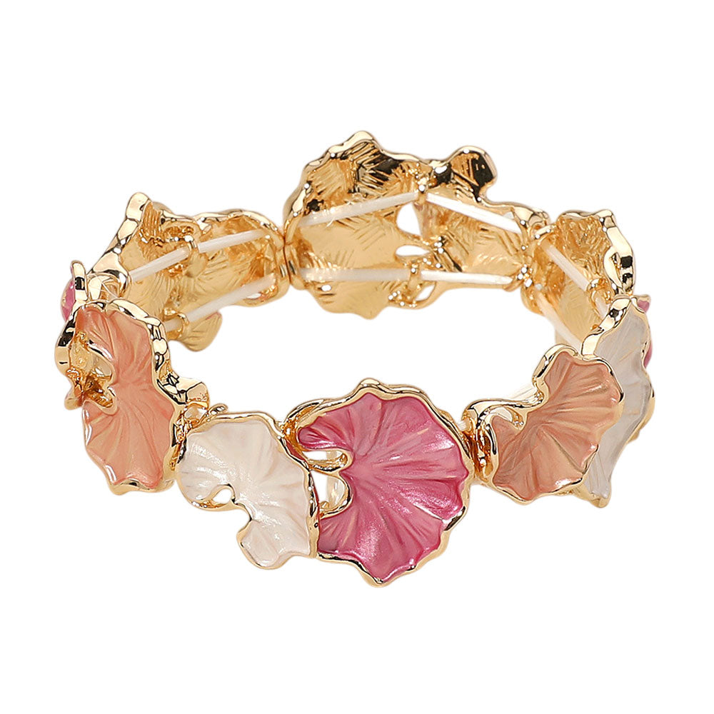 iLLASPARKZ Colored Metal Gingko Leaves Link Stretch Bracelet