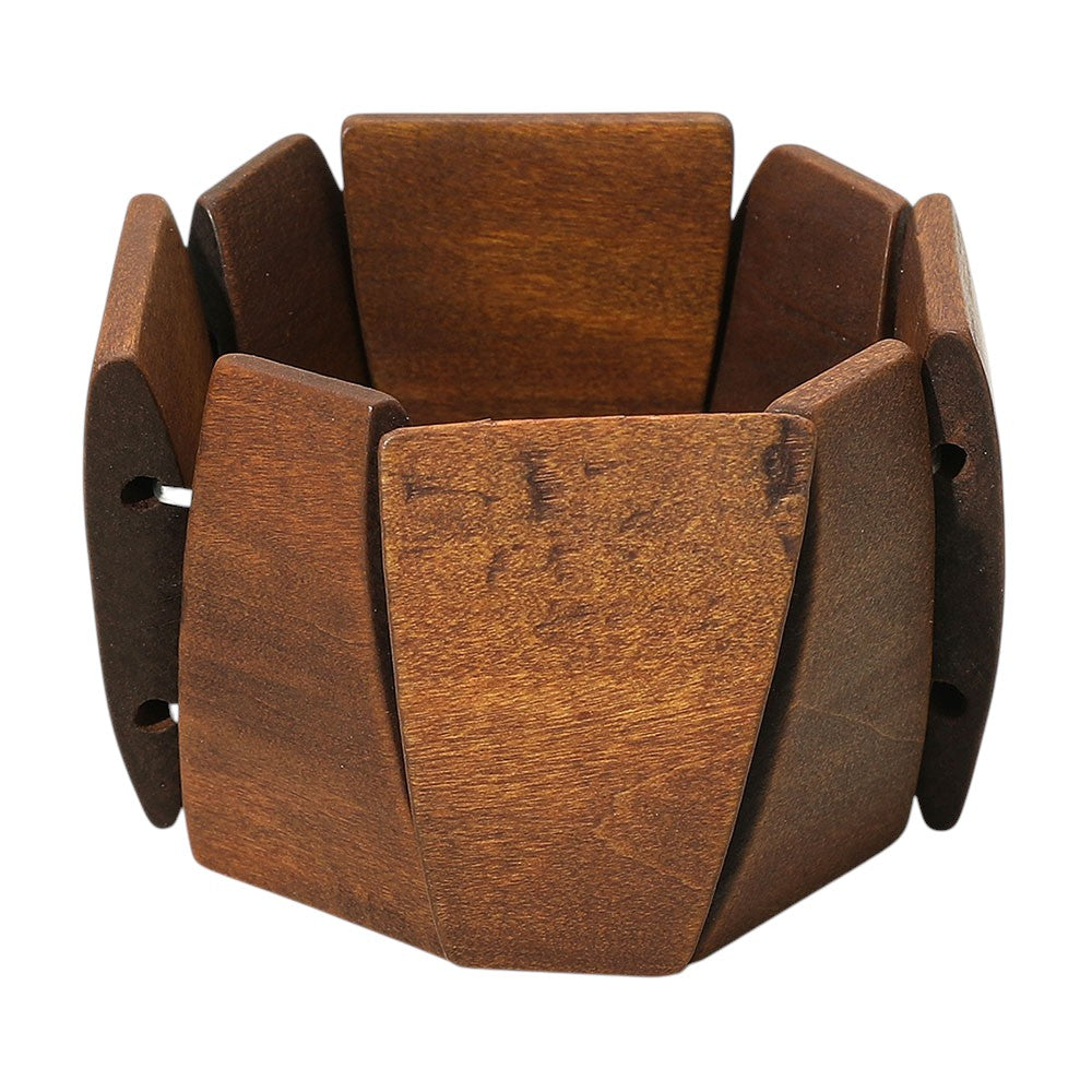 iLLASPARKZ Chunky Geometric Wooden Plate Beaded Stretch Bracelet