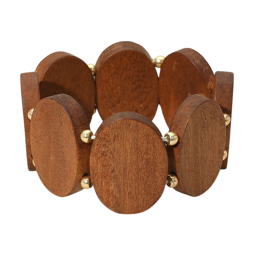 iLLASPARKZ Chunky Oval Wooden Plate Beaded Stretch Bracelet