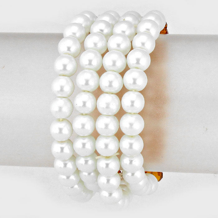 iLLASPARKZ Two Tone Pearl & Glass Bead Stretch Bracelet