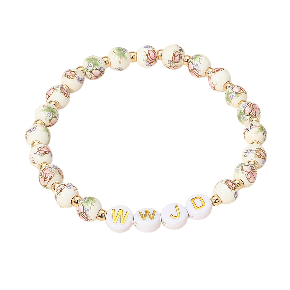 iLLASPARKZ WWJD Message Floral Ceramic Ball Beaded Stretch Bracelet