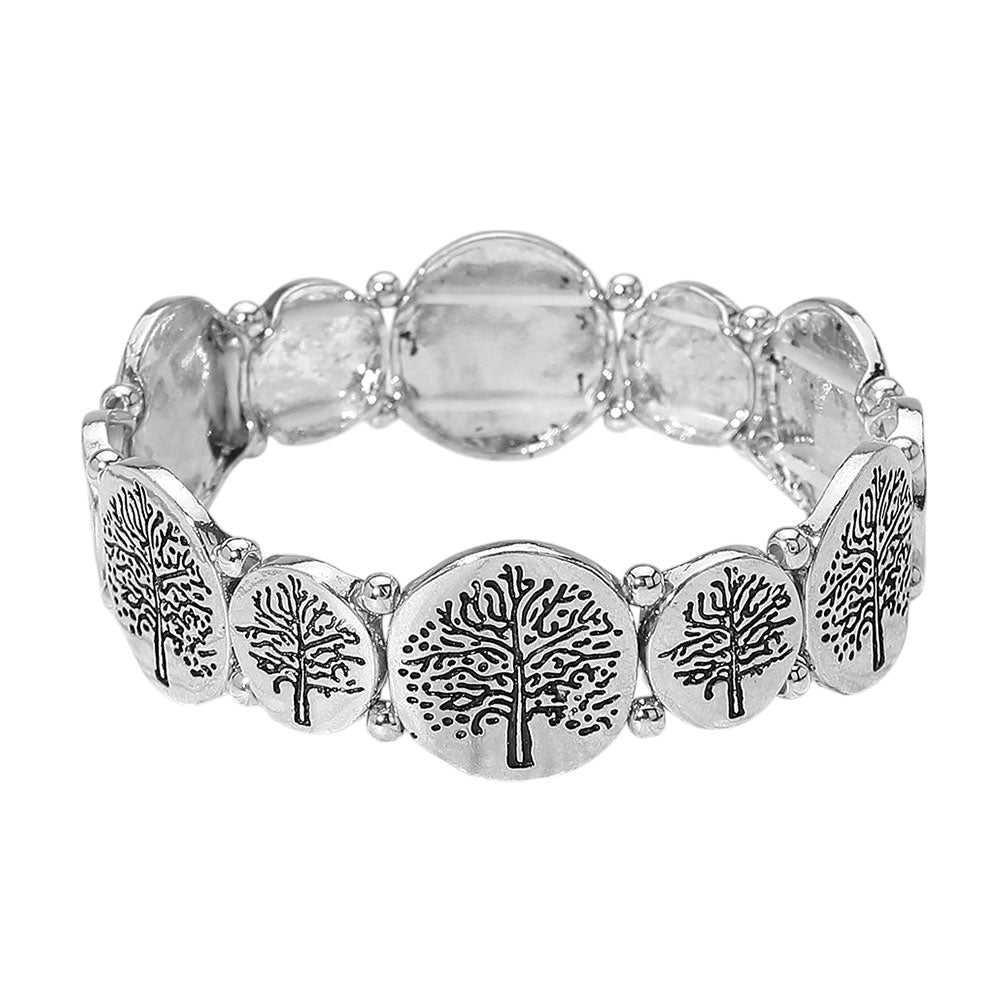 iLLASPARKZ Antique Metal Tree of Life Engraved Disc Stretch Bracelet
