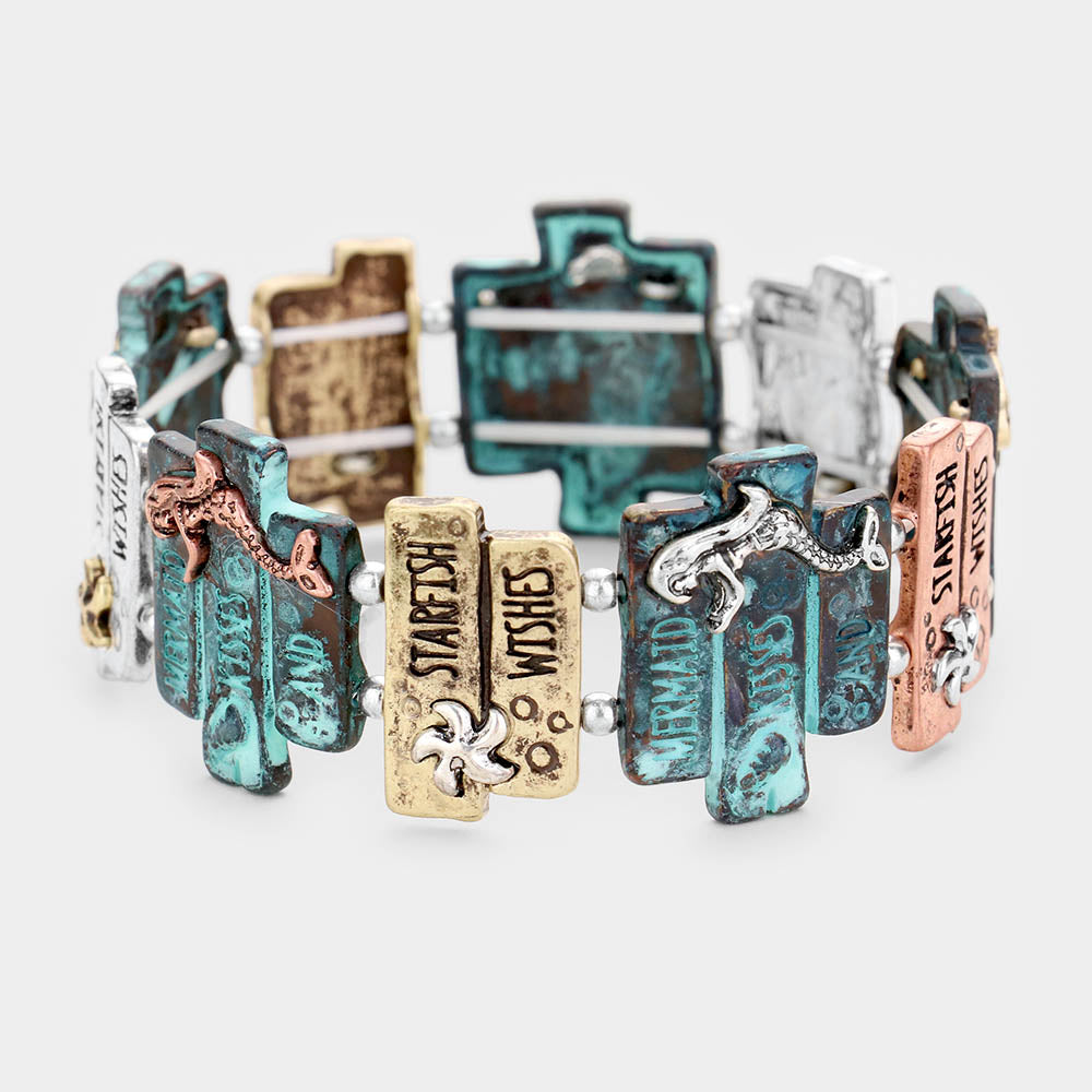 iLLASPARKZ 'Mermaid Kisses And...' Embossed Metal Stretch Bracelet