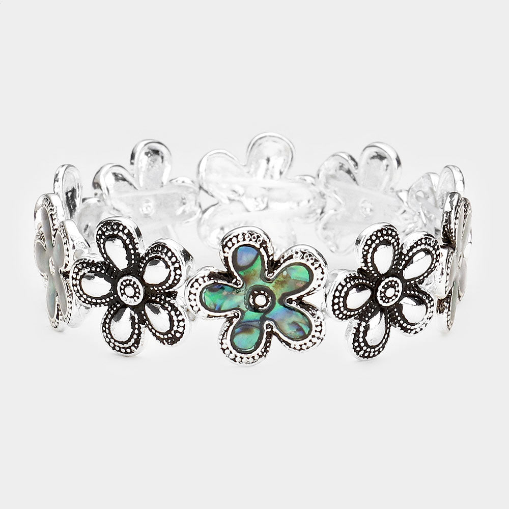 iLLASPARKZ Abalone Flower Antique Metal Stretch Bracelet