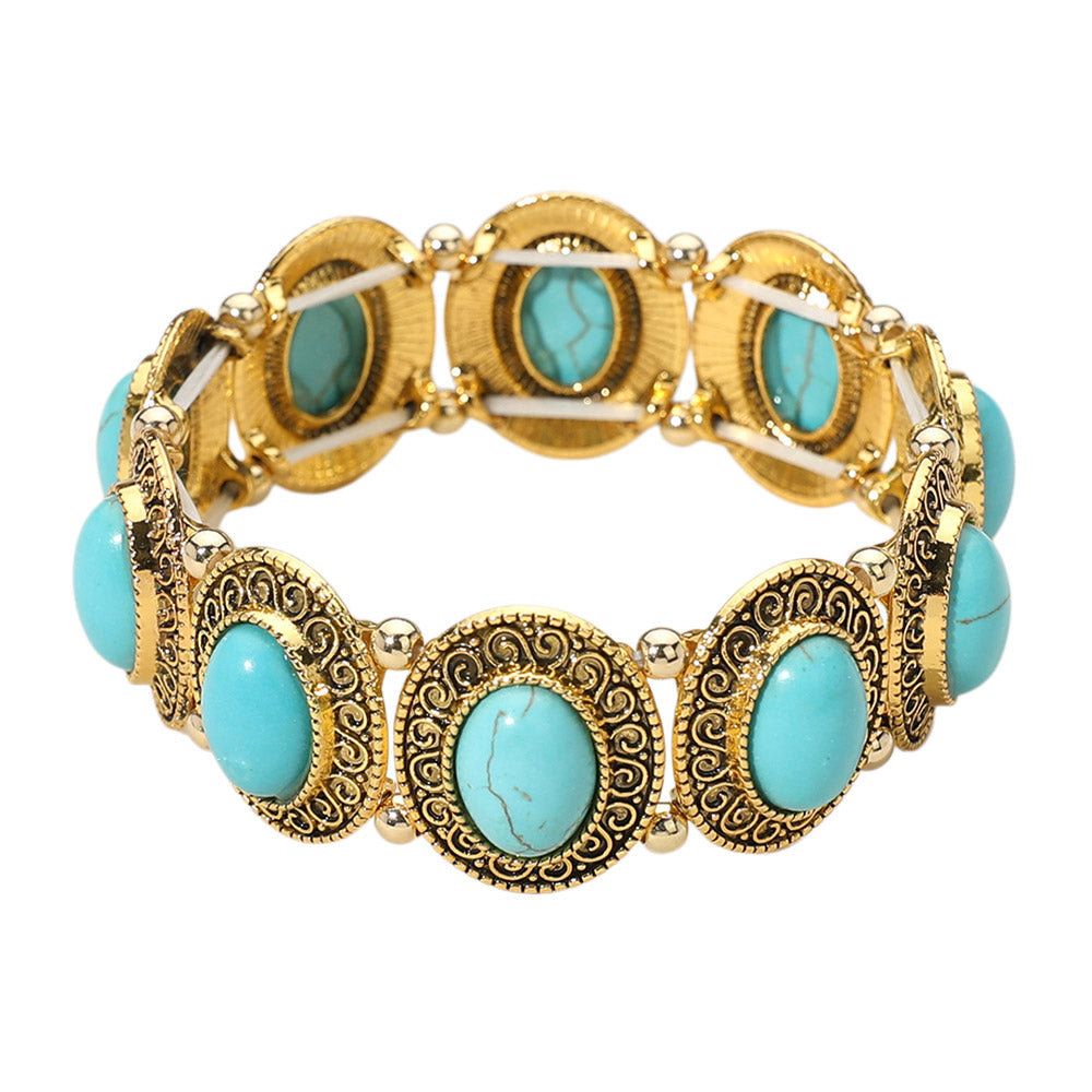 iLLASPARKZ Western Oval Turquoise Stone Link Stretch Bracelet