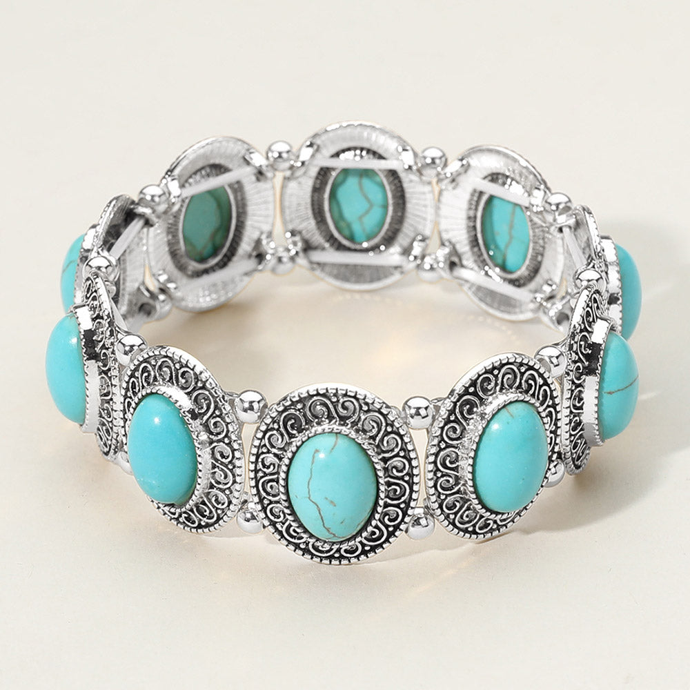 iLLASPARKZ Western Oval Turquoise Stone Link Stretch Bracelet