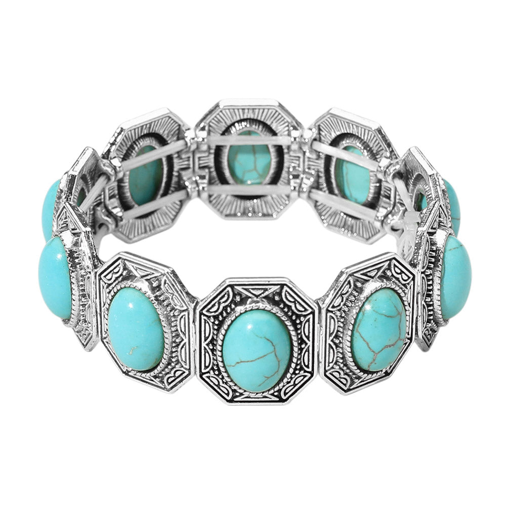 iLLASPARKZ Western Oval Turquoise Stone Link Stretch Bracelet