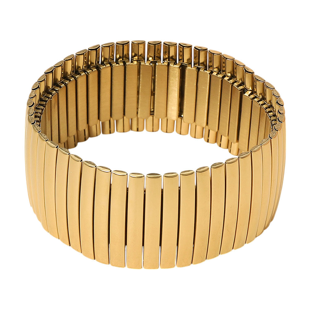 iLLASPARKZ Stainless Steel Rib Beaded Wide Stretch Bracelet