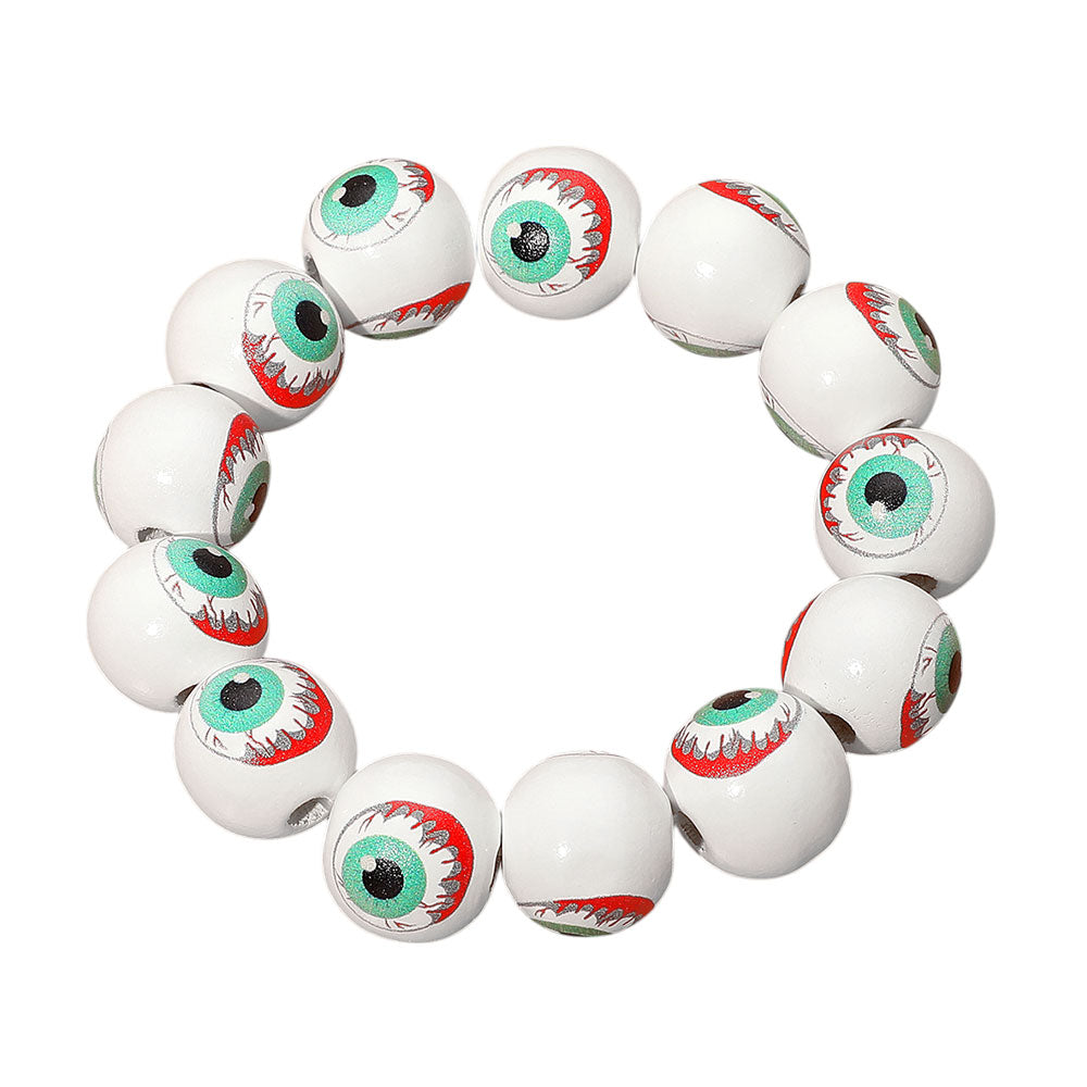 iLLASPARKZ Wooden Halloween Eyeball Ball Beaded Stretch Bracelet