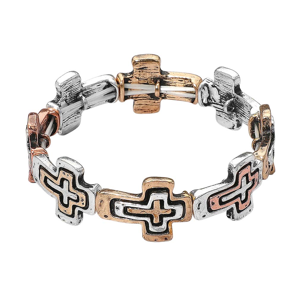 iLLASPARKZ Western Boho Vintage Metal Cross Beaded Stretch Bracelet