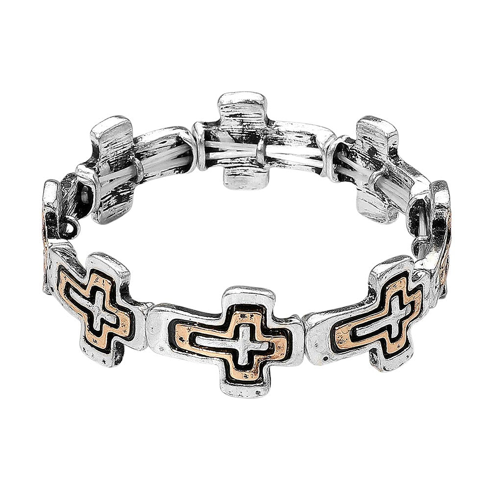 iLLASPARKZ Western Boho Vintage Metal Cross Beaded Stretch Bracelet