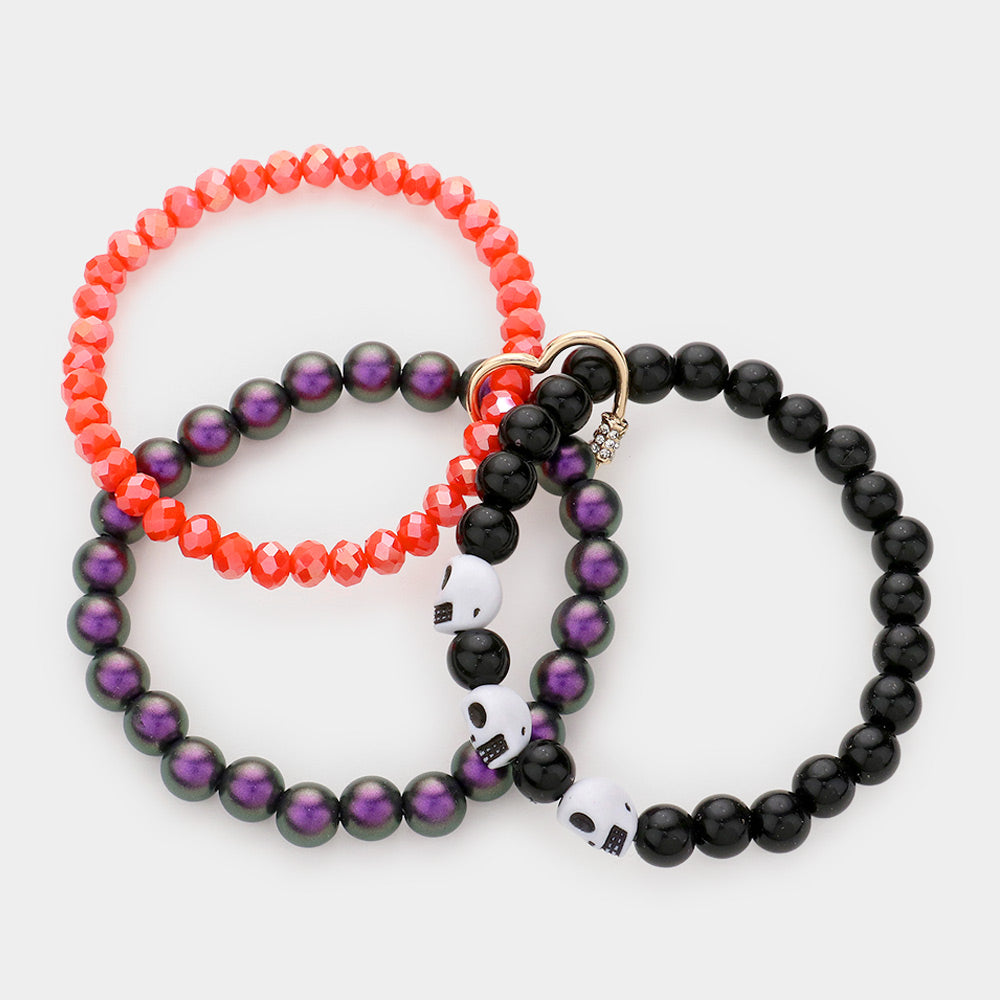 iLLASPARKZ Skull Pointed Triple Layered Beaded Stretch Bracelet