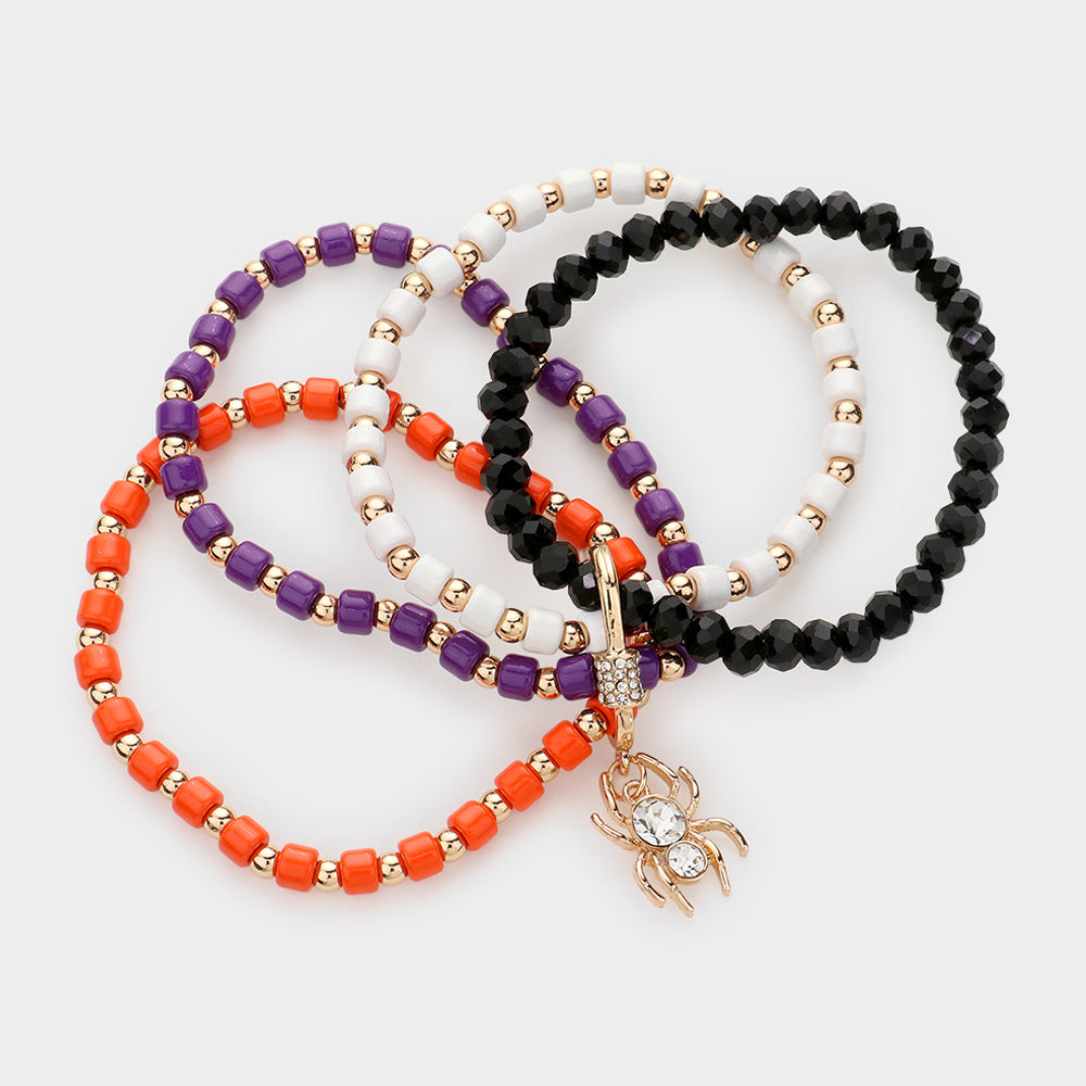 iLLASPARKZ Spider Charm Multi Layered Beaded Stretch Bracelet