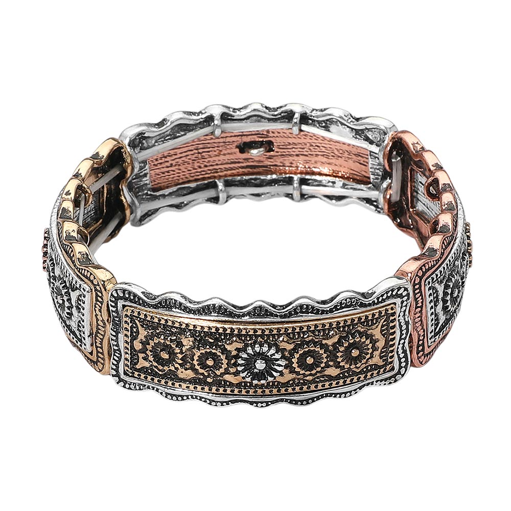iLLASPARKZ Vintage Boho Western Flower Engraved Stretch Bracelet