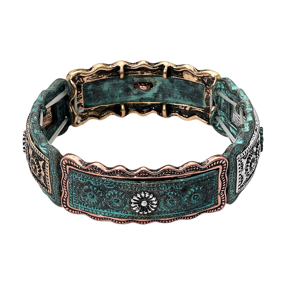iLLASPARKZ Vintage Boho Western Flower Engraved Stretch Bracelet