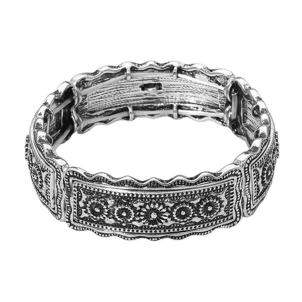 iLLASPARKZ Vintage Boho Western Flower Engraved Stretch Bracelet