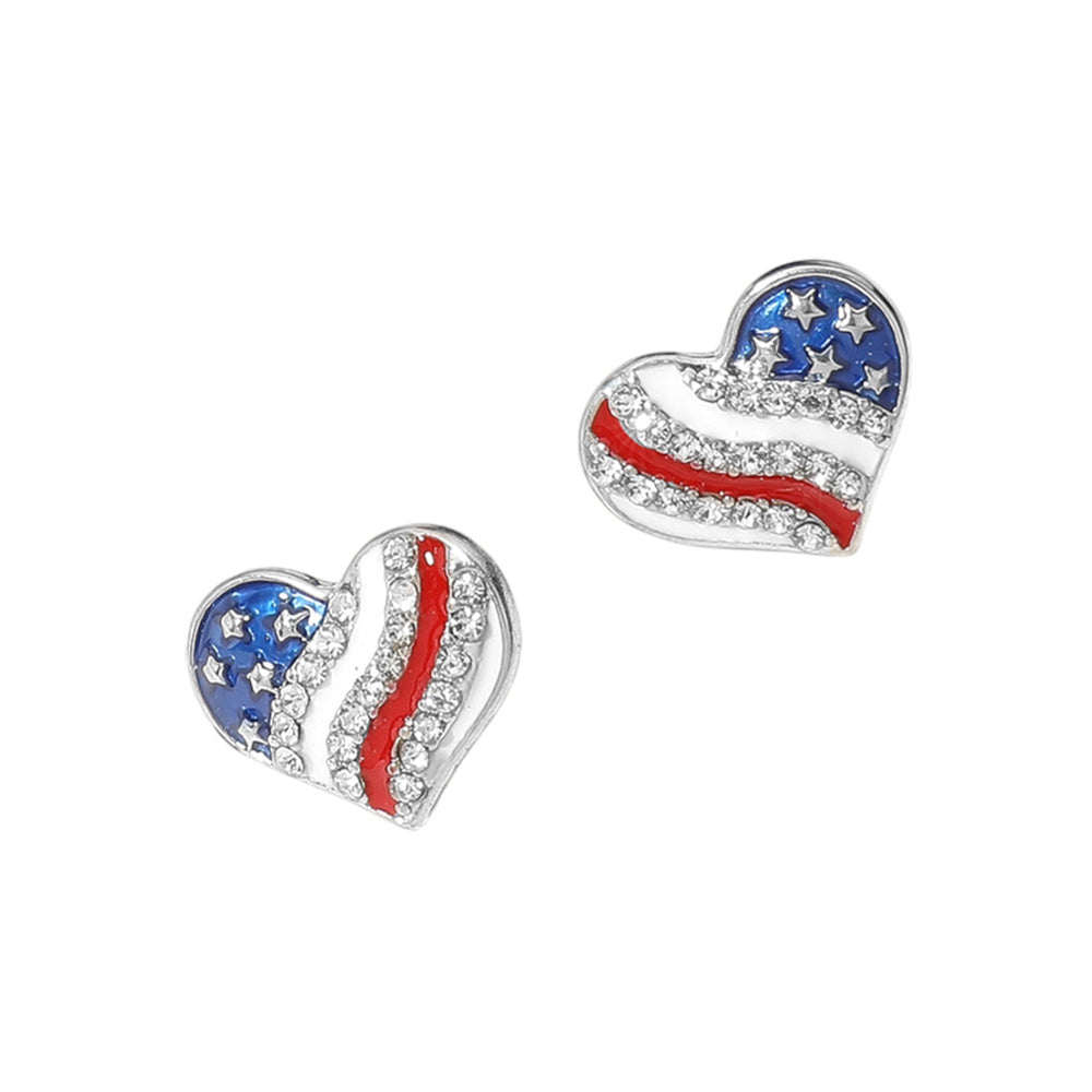 iLLASPARKZ American USA Flag Rhinestone Paved Stud Earrings