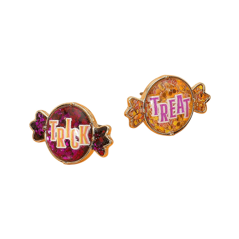 iLLASPARKZ TRICK or TREAT Message Halloween Candy Stud Earrings