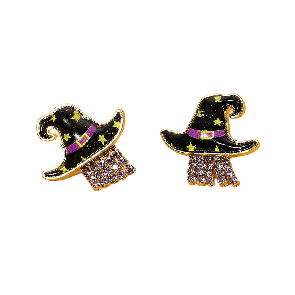 iLLASPARKZ Stone Tassel Detailed Halloween Witch Hat Stud Earrings