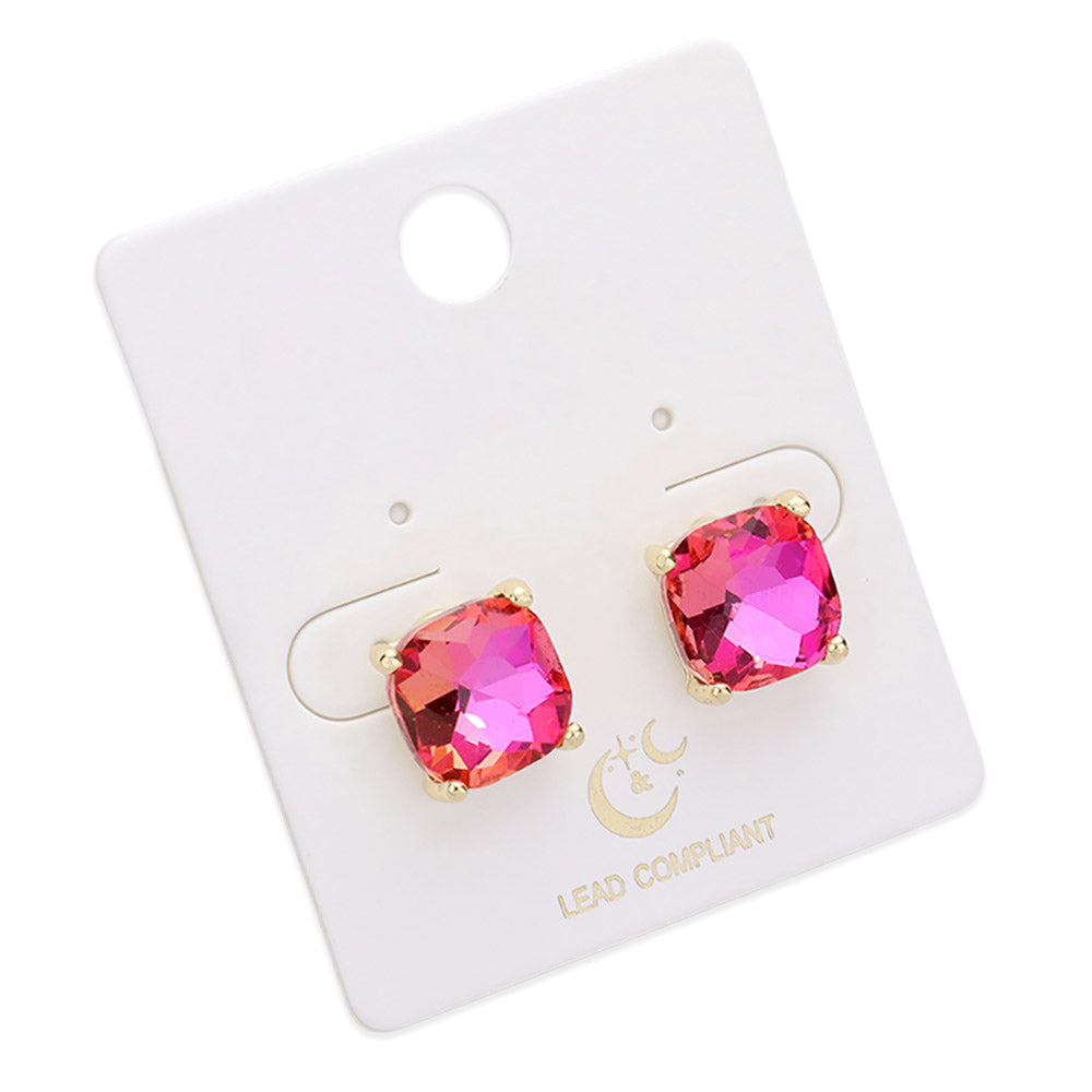 iLLASPARKZ Cushion Square Stone Stud Evening Earrings