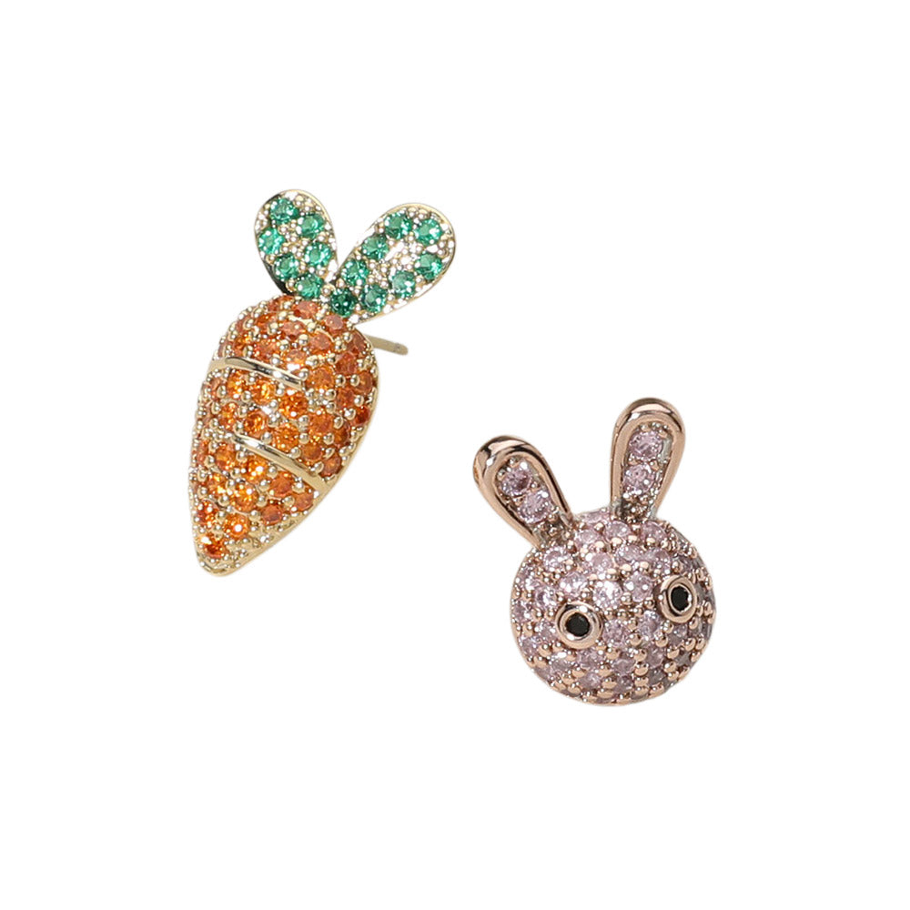 iLLASPARKZ Stone Paved Easter Bunny Carrot Stud Earrings