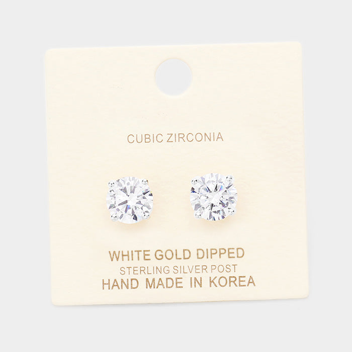 iLLASPARKZ White Gold Dipped 9mm Cubic Zirconia Round Stud Earrings
