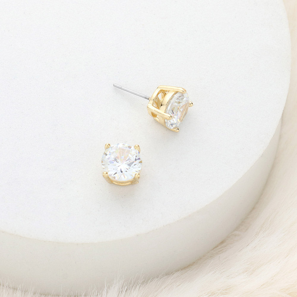 iLLASPARKZ 9mm Round Cut Crystal Cubic Zirconia CZ Stud Earrings with Clear Box