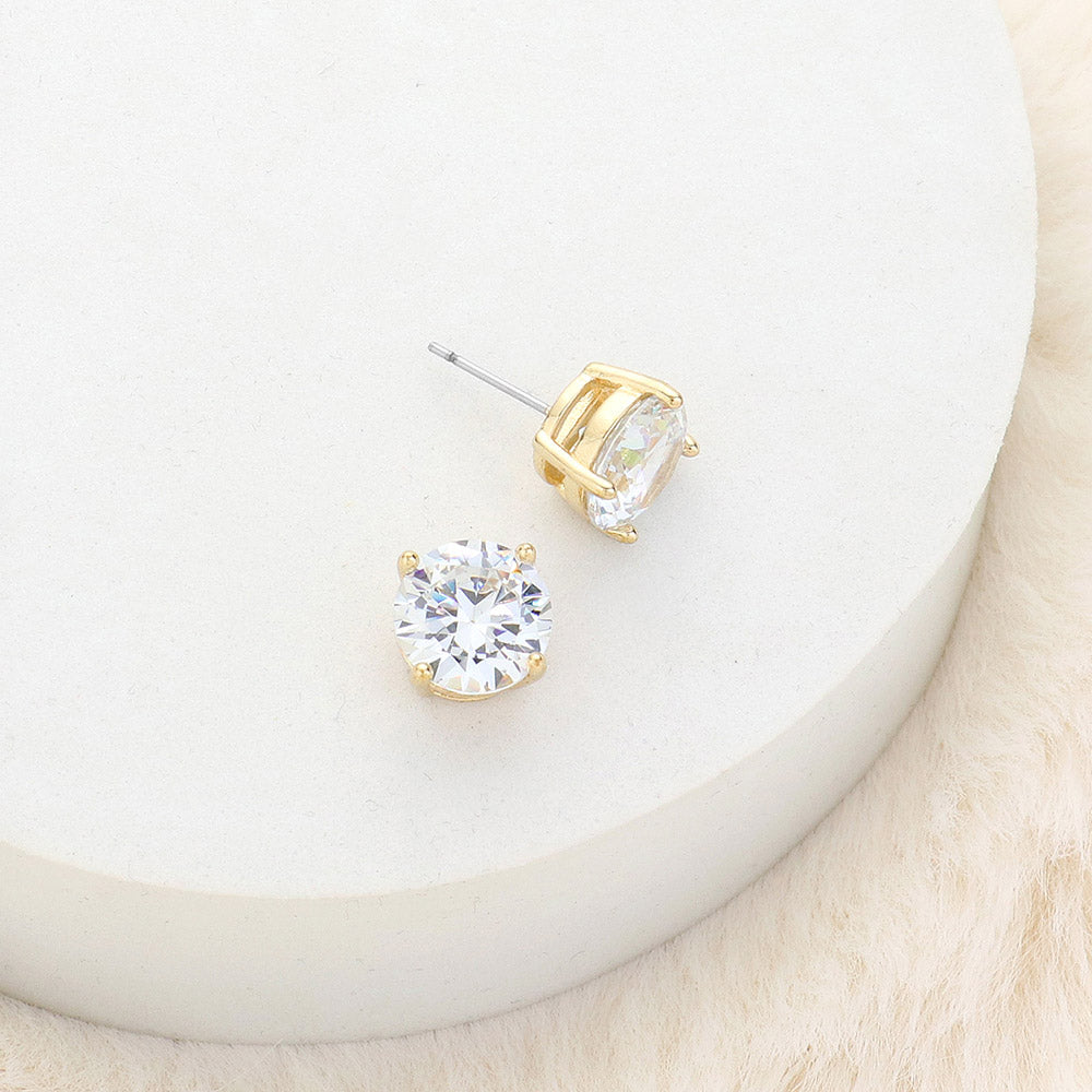iLLASPARKZ 10mm Round Cut Crystal Cubic Zirconia CZ Stud Earrings with Clear Box