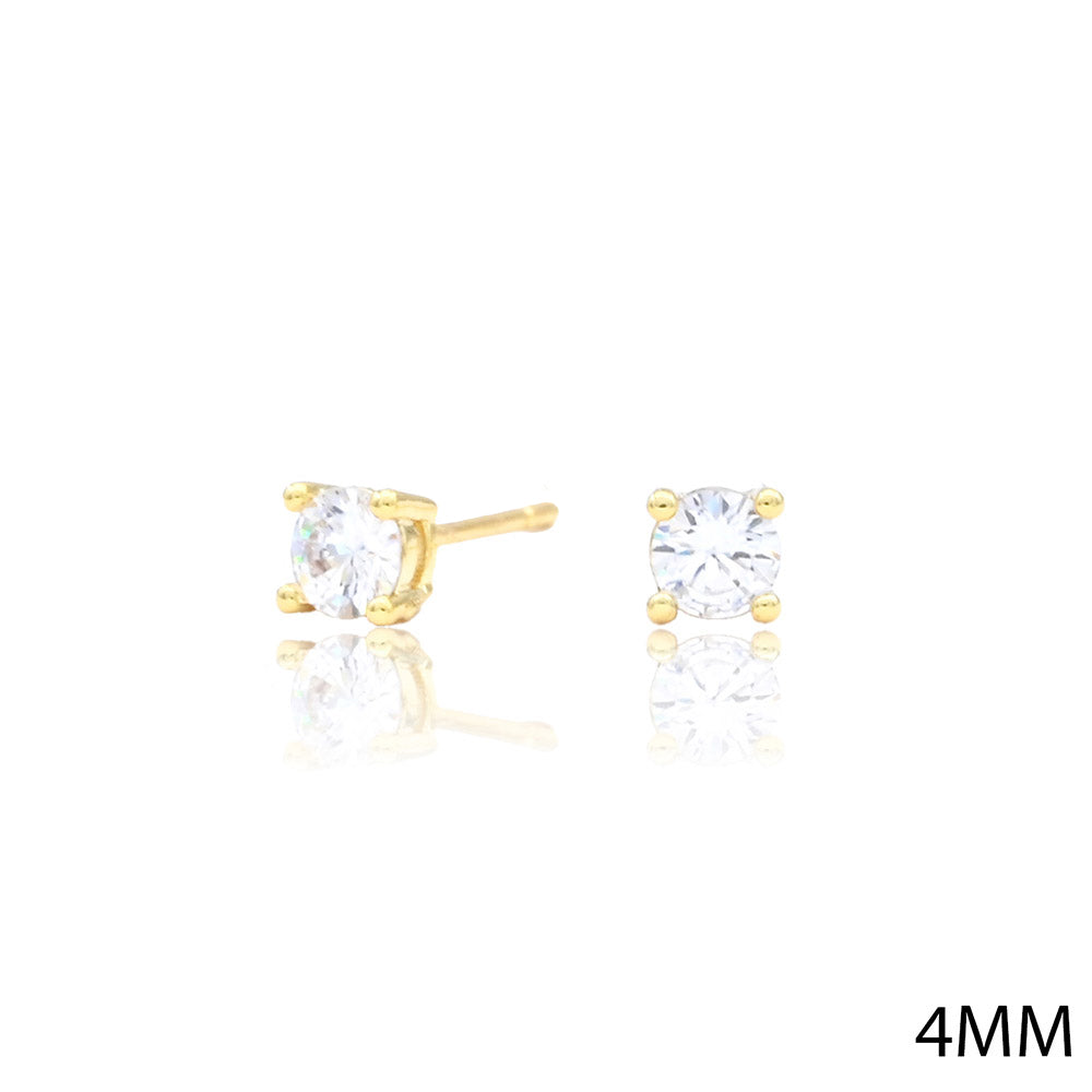 iLLASPARKZ Gold Dipped 4mm Round CZ Stone Stud Earrings