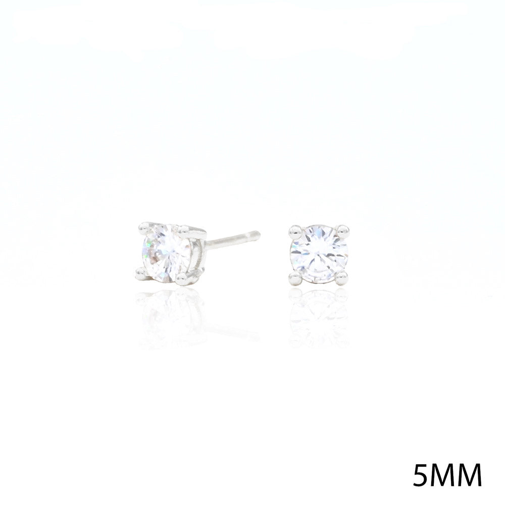 iLLASPARKZ White Gold Dipped 5mm Round CZ Stone Stud Earrings