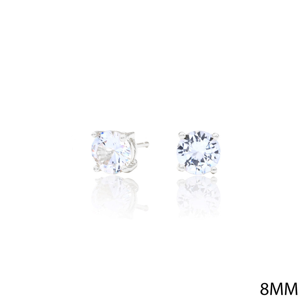 iLLASPARKZ White Gold Dipped 8mm Round CZ Stone Stud Earrings