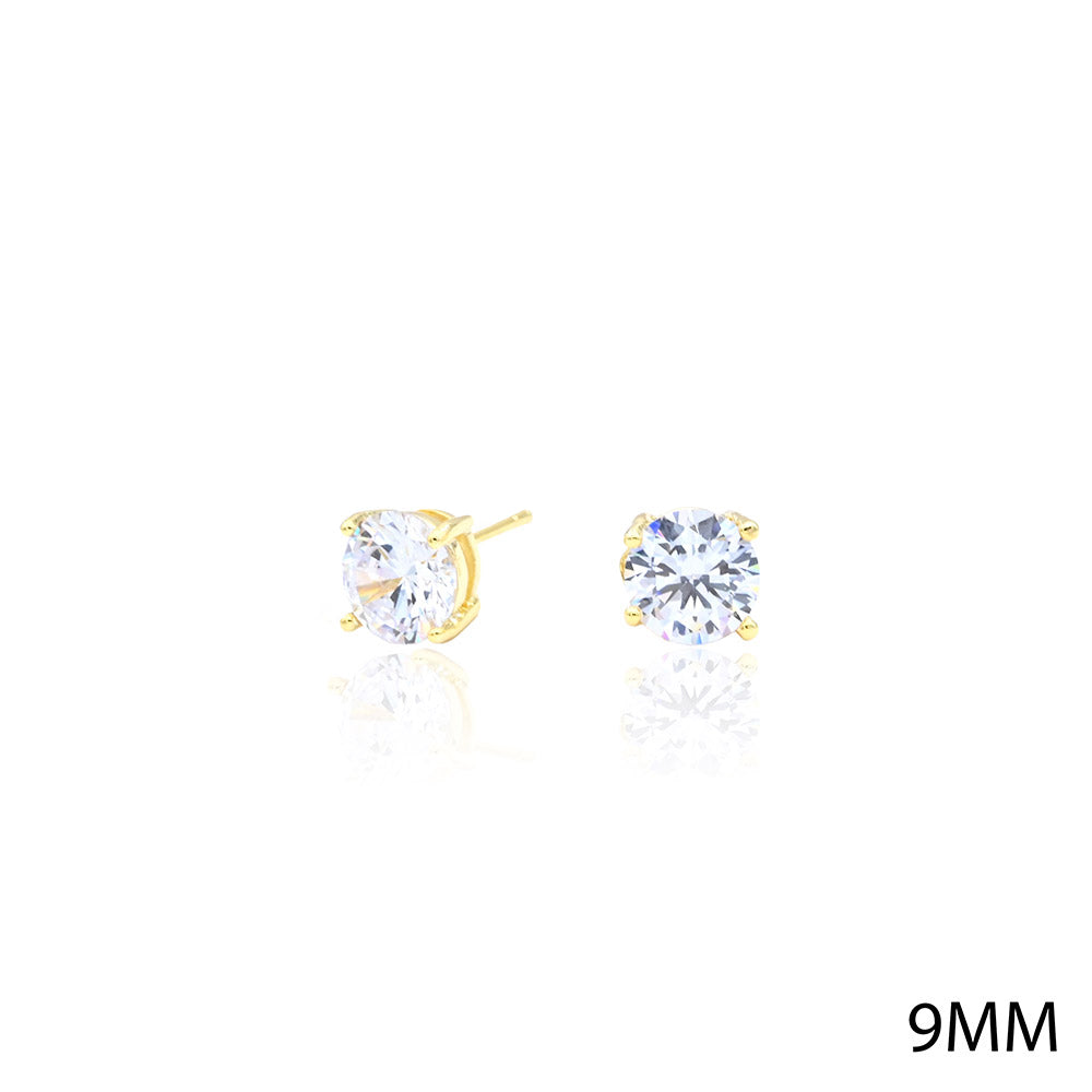 iLLASPARKZ Gold Dipped 9mm Round CZ Stone Stud Earrings