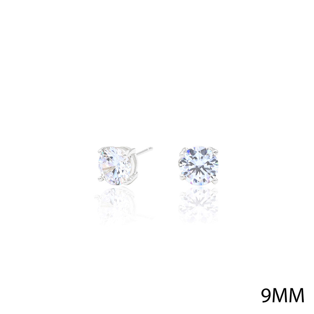 iLLASPARKZ White Gold Dipped 9mm Round CZ Stone Stud Earrings