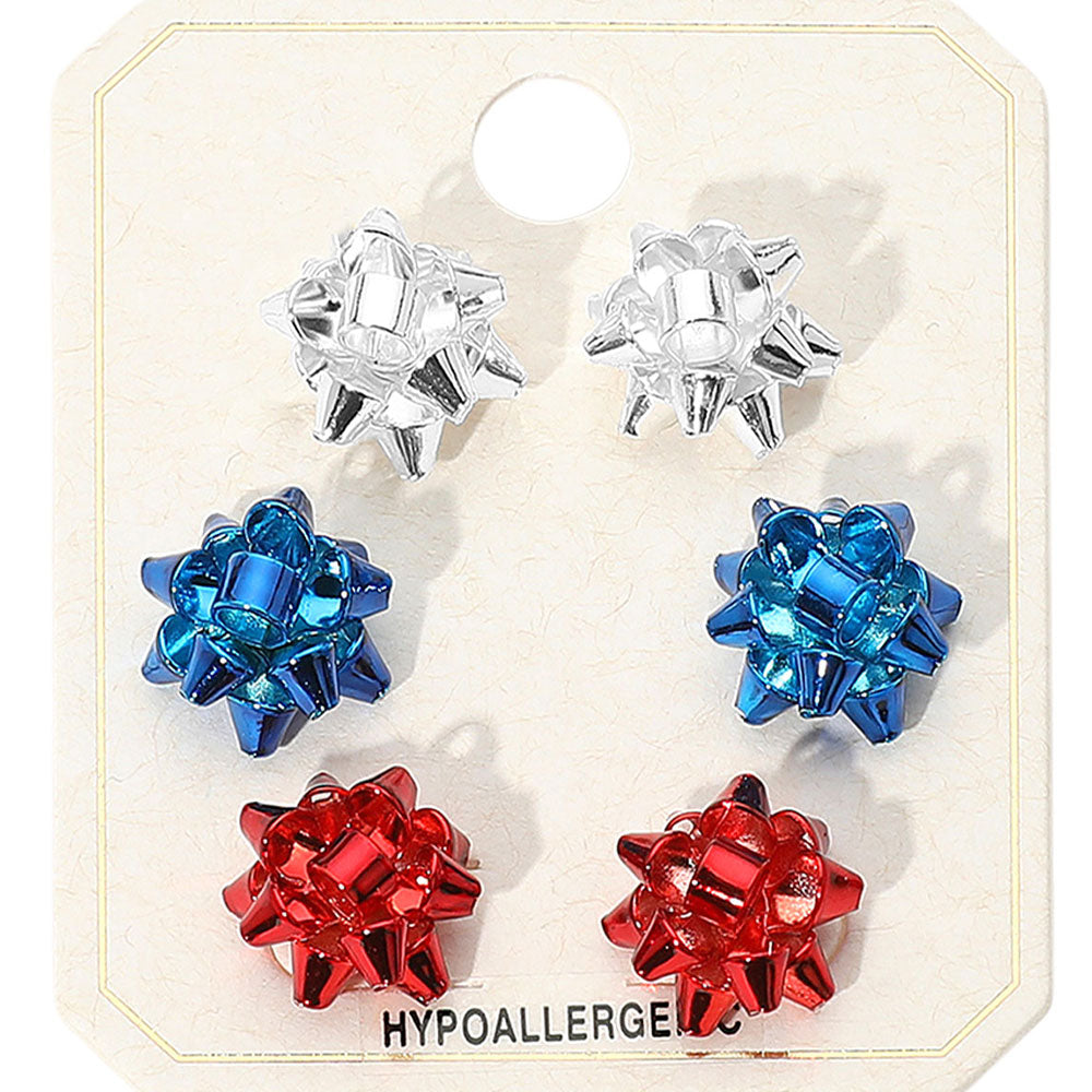 iLLASPARKZ 3Pairs - American USA Metal Mini Gift Bow Stud Earring Set
