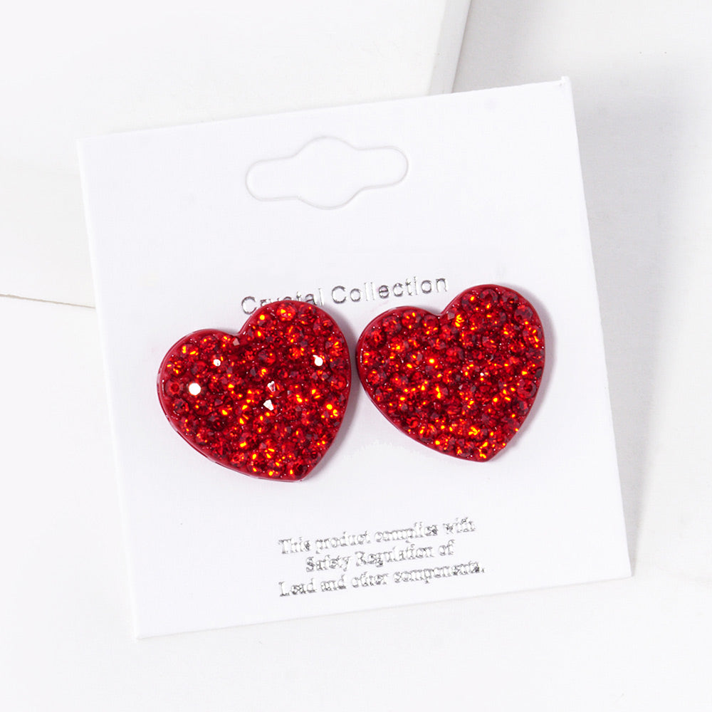 iLLASPARKZ Crystal Stone Paved Heart Stud Earrings
