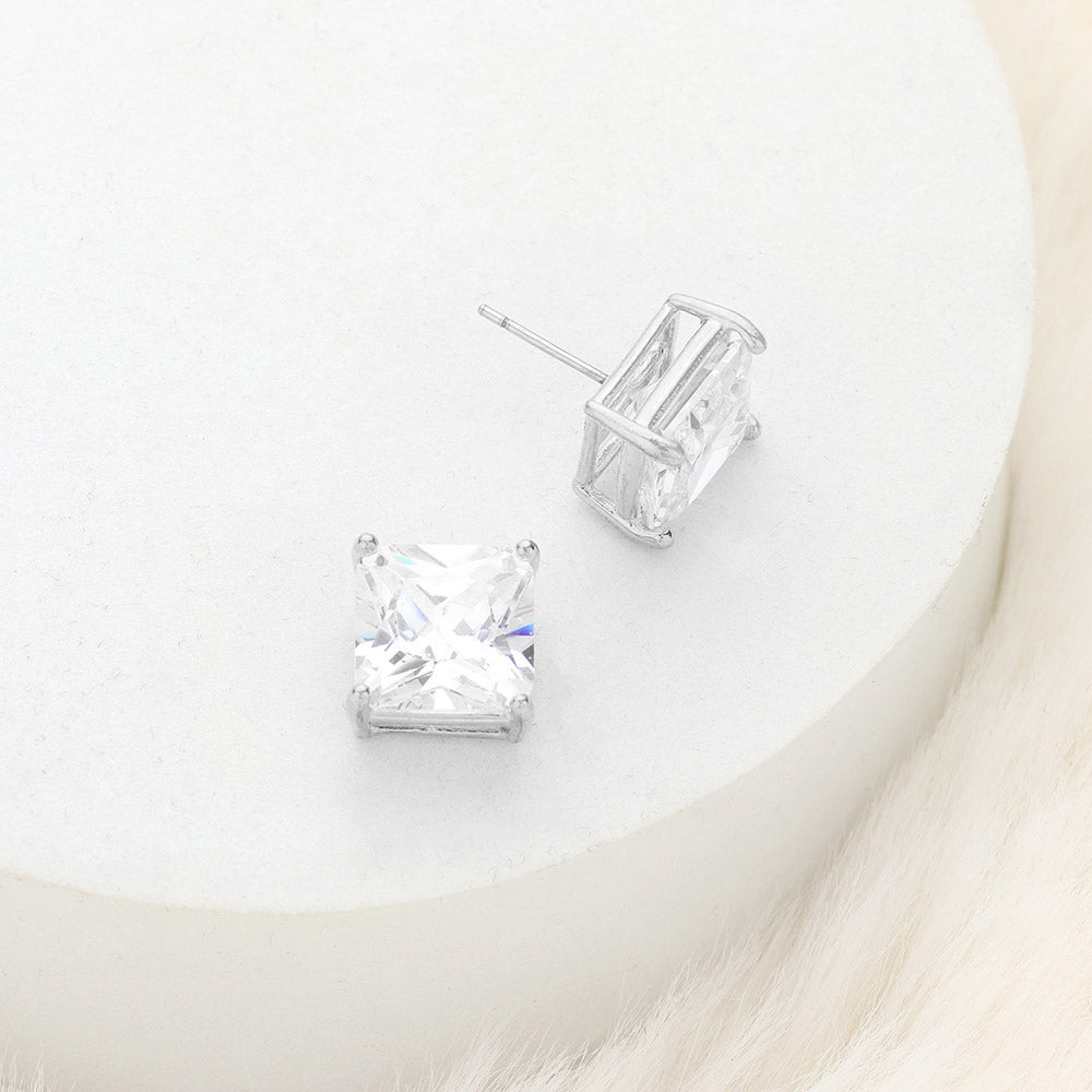 iLLASPARKZ 11mm Square Crystal Cubic Zirconia CZ Stud Earrings with Clear Box