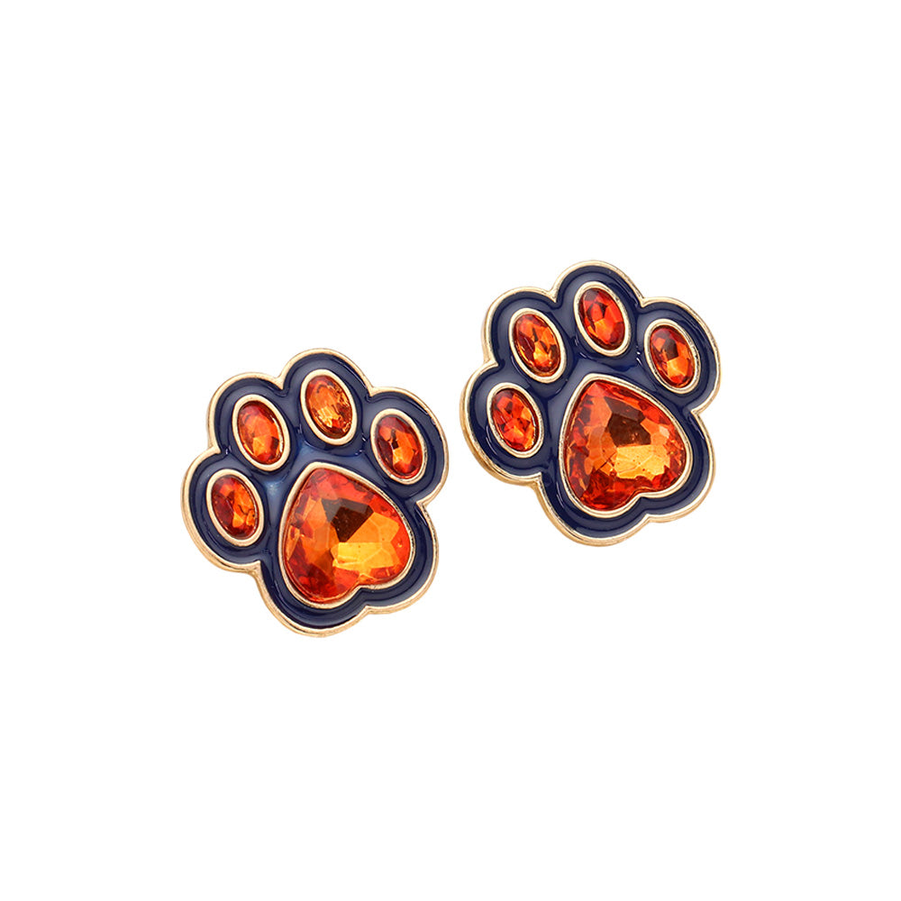 iLLASPARKZ Enamel Stone Game Day Paw Stud Earrings
