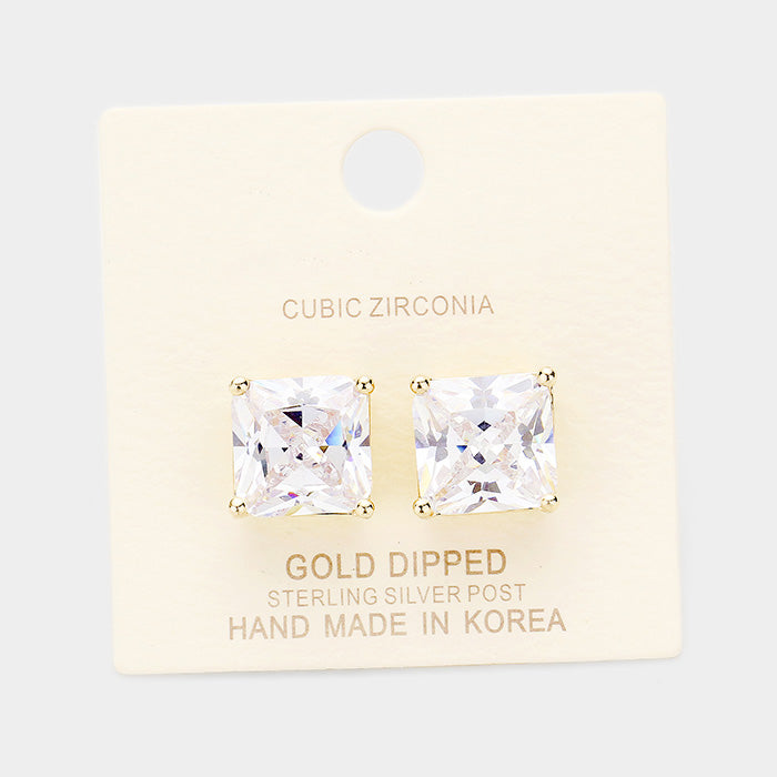 iLLASPARKZ Gold Dipped 12mm Cubic Zirconia Square Stud Earrings