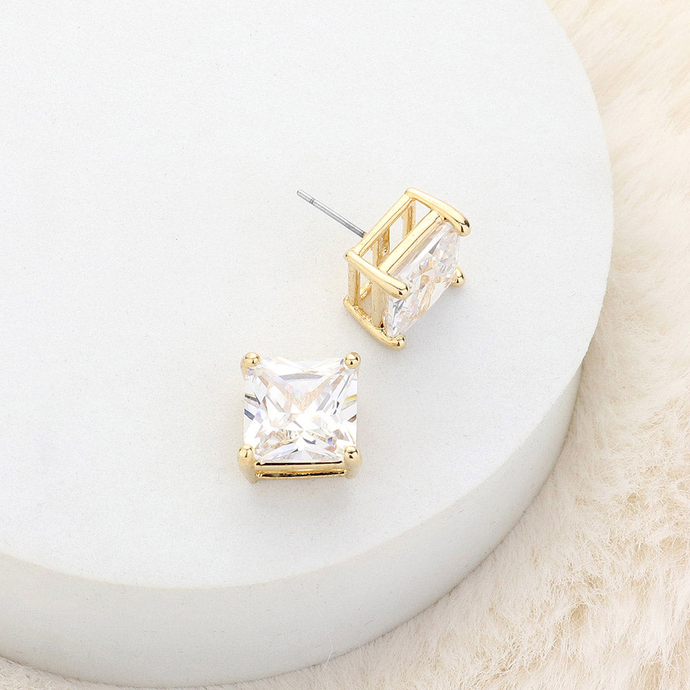 iLLASPARKZ 12mm Square Crystal Cubic Zirconia CZ Stud Earrings with Clear Box