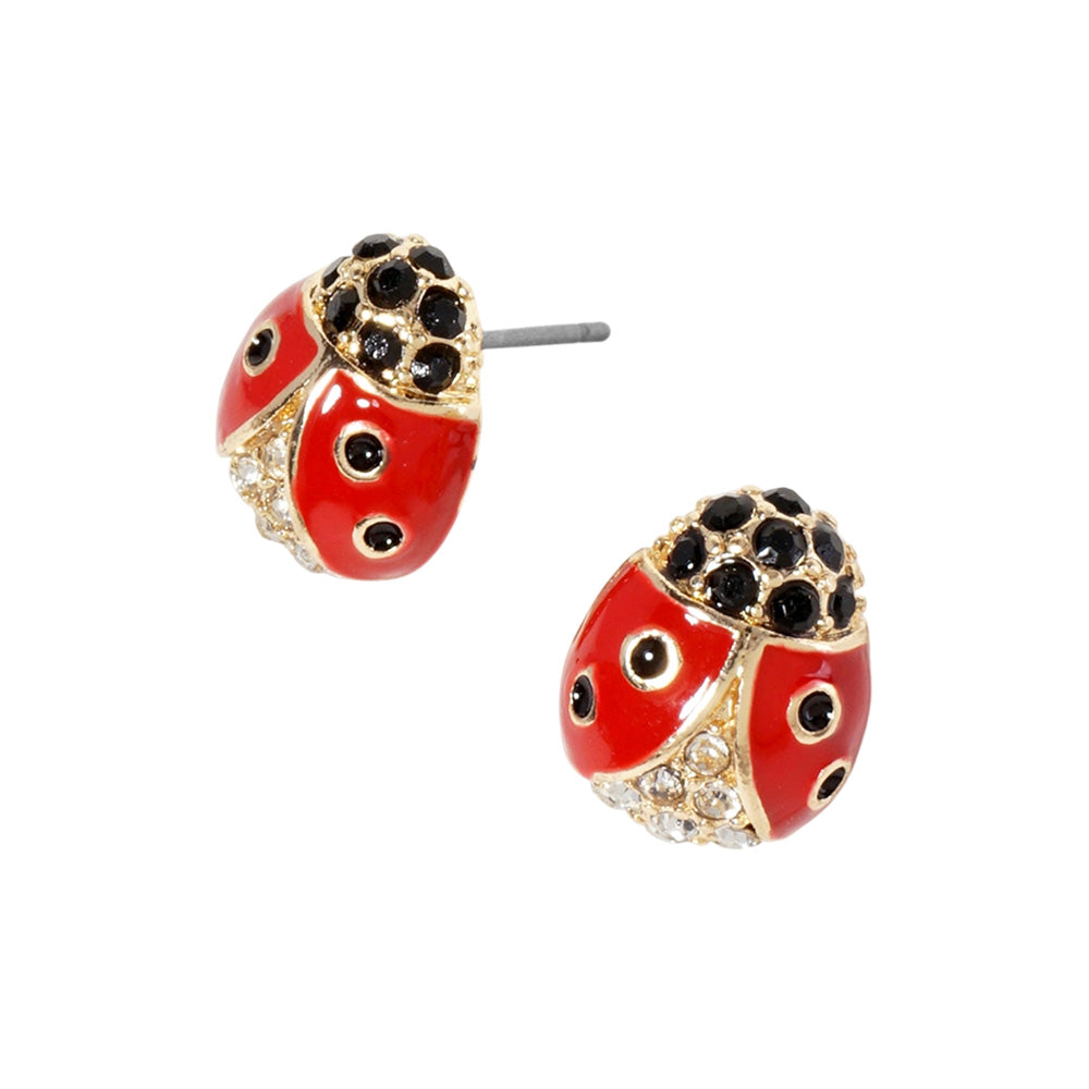 iLLASPARKZ Crystal Pavd Enamel Ladybug Stud Earrings
