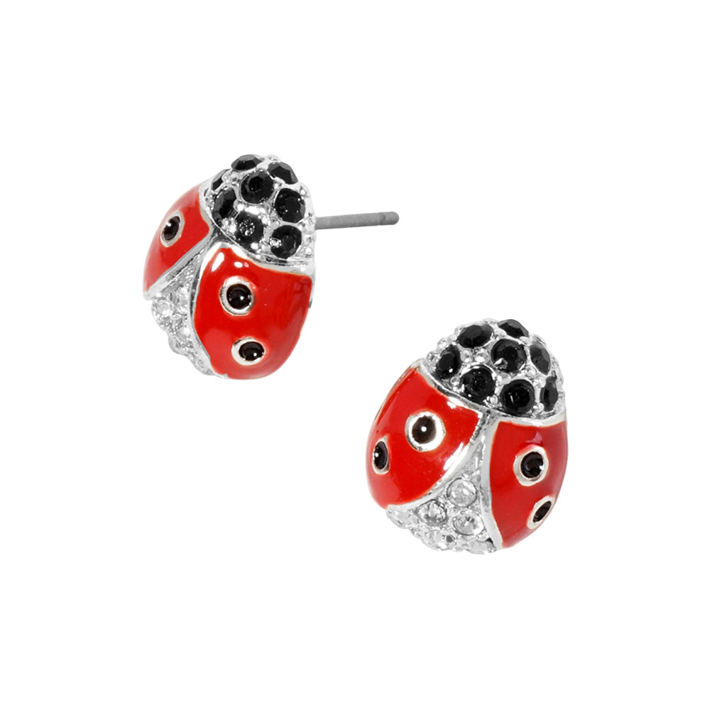 iLLASPARKZ Crystal Paved Enamel Ladybug Stud Earrings